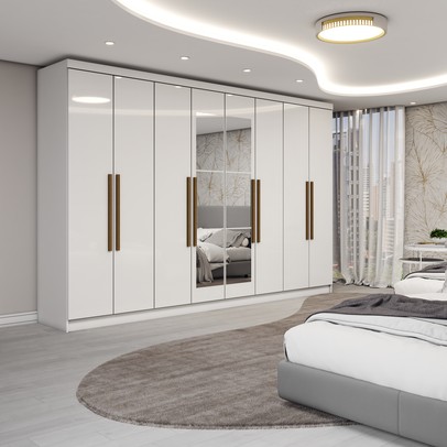 Guarda-Roupa Casal Odisseia 8 Portas 4 Gavetas com Espelho Branco - Panorama Móveis