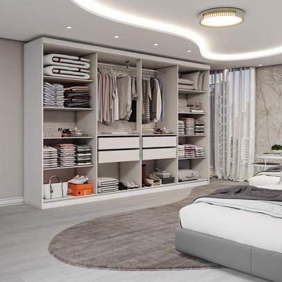 Guarda-Roupa Casal Odisseia 8 Portas 4 Gavetas com Espelho Branco - Panorama Móveis