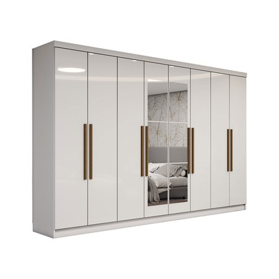 Guarda-Roupa Casal Odisseia 8 Portas 4 Gavetas com Espelho Branco - Panorama Móveis