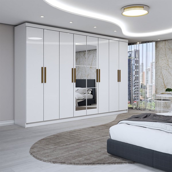 Guarda-Roupa Casal Odisseia 8 Portas 4 Gavetas com Espelho Branco - Panorama Móveis