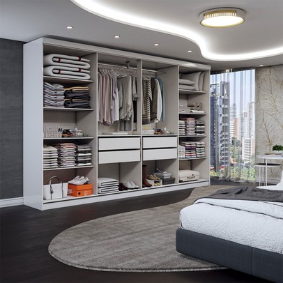 Guarda-Roupa Casal Odisseia 8 Portas 4 Gavetas com Espelho Branco - Panorama Móveis