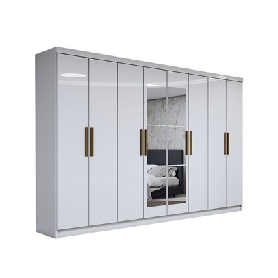 Guarda-Roupa Casal Odisseia 8 Portas 4 Gavetas com Espelho Branco - Panorama Móveis