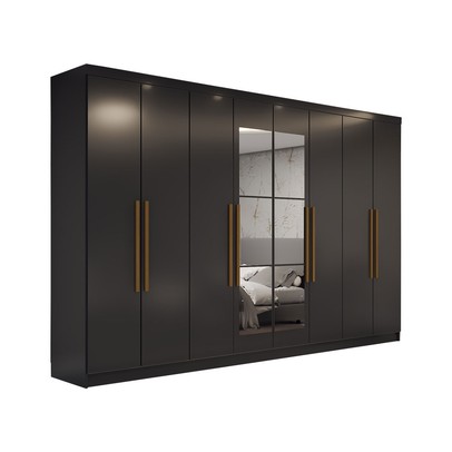 Guarda-Roupa Casal Odisseia 8 Portas 4 Gavetas com Espelho Preto - Panorama Móveis