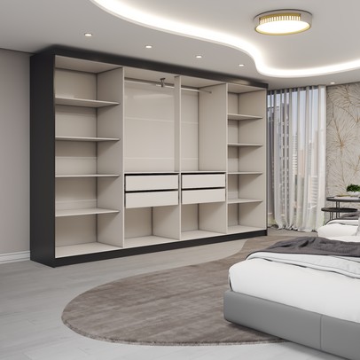 Guarda-Roupa Casal Odisseia 8 Portas 4 Gavetas com Espelho Preto - Panorama Móveis