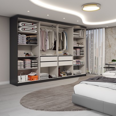 Guarda-Roupa Casal Odisseia 8 Portas 4 Gavetas com Espelho Preto - Panorama Móveis