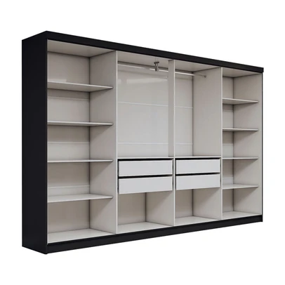 Guarda-Roupa Casal Odisseia 8 Portas 4 Gavetas com Espelho Preto - Panorama Móveis