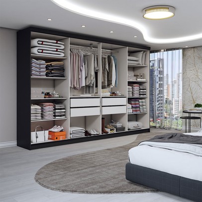 Guarda-Roupa Casal Odisseia 8 Portas 4 Gavetas com Espelho Preto - Panorama Móveis