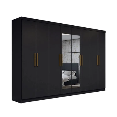 Guarda-Roupa Casal Odisseia 8 Portas 4 Gavetas com Espelho Preto - Panorama Móveis