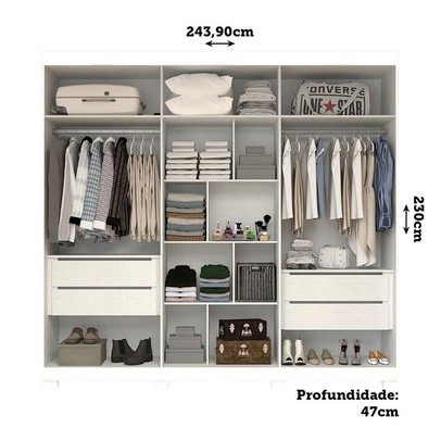 Guarda-Roupa Casal Nubia 6 Portas 4 Gavetas 100% Mdf Branco - Acp Móveis