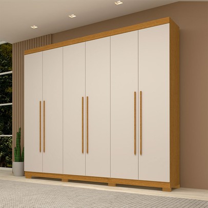 Guarda-Roupa Casal Nubia 6 Portas 4 Gavetas 100% Mdf Cinamomo/Off White - Acp Móveis