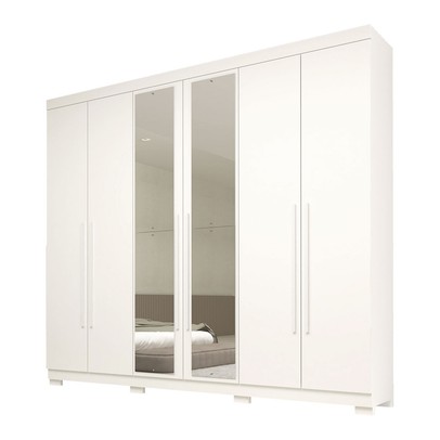 Guarda-Roupa Casal Nubia 6 Portas 4 Gavetas com Espelho 100% Mdf Branco - Acp Móveis