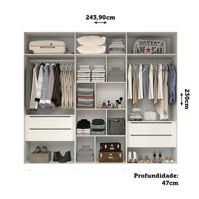 Guarda-Roupa Casal Nubia 6 Portas 4 Gavetas com Espelho 100% Mdf Branco - Acp Móveis