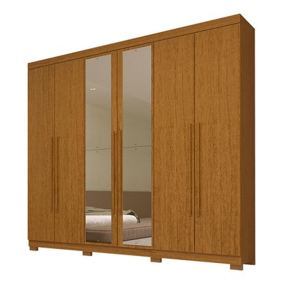 Guarda-Roupa Casal Nubia 6 Portas 4 Gavetas com Espelho 100% Mdf Cinamomo - Acp Móveis