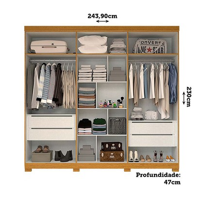 Guarda-Roupa Casal Nubia 6 Portas 4 Gavetas com Espelho 100% Mdf Cinamomo - Acp Móveis