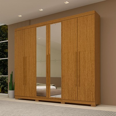 Guarda-Roupa Casal Nubia 6 Portas 4 Gavetas com Espelho 100% Mdf Cinamomo - Acp Móveis