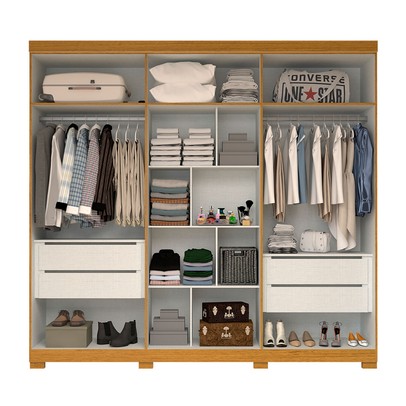 Guarda-Roupa Casal Nubia 6 Portas 4 Gavetas com Espelho 100% Mdf Cinamomo/Off White - Acp Móveis