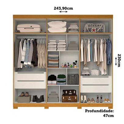 Guarda-Roupa Casal Nubia 6 Portas 4 Gavetas com Espelho 100% Mdf Cinamomo/Off White - Acp Móveis