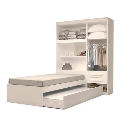 Guarda-Roupa Solteiro com Cama Milena 4 Portas 2 Gavetas 100% Mdf Flex Branco - Acp Móveis