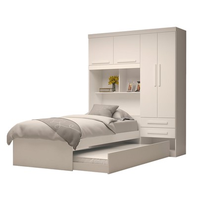 Guarda-Roupa Solteiro com Cama Milena 4 Portas 2 Gavetas 100% Mdf Flex Branco - Acp Móveis