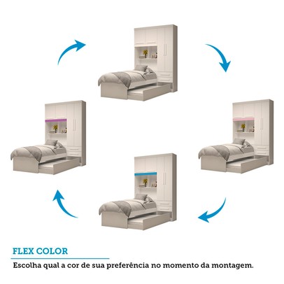 Guarda-Roupa Solteiro com Cama Milena 4 Portas 2 Gavetas 100% Mdf Flex Branco - Acp Móveis