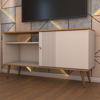 Rack para TV Até 50 Polegadas Retrô 1 Porta 1 Prateleira Cinamomo/Off White - Panorama Móveis