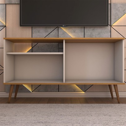 Rack para TV Até 50 Polegadas Retrô 1 Porta 1 Prateleira Cinamomo/Off White - Panorama Móveis