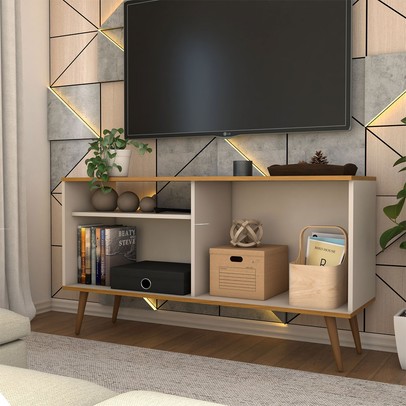 Rack para TV Até 50 Polegadas Retrô 1 Porta 1 Prateleira Cinamomo/Off White - Panorama Móveis