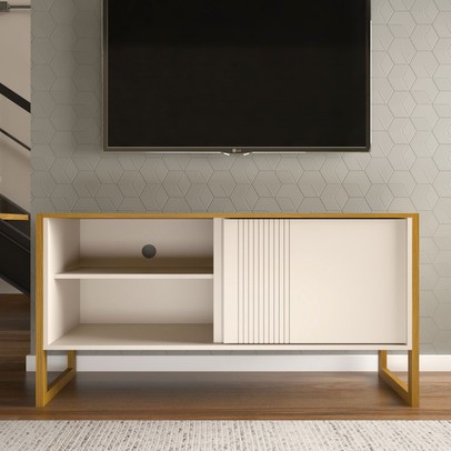 Rack para TV Até 55 Polegadas Retrô 1 Porta 1 Prateleira Cinamomo/Off White - Panorama Móveis