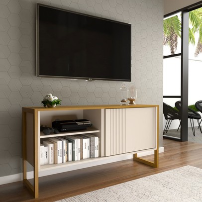 Rack para TV Até 55 Polegadas Retrô 1 Porta 1 Prateleira Cinamomo/Off White - Panorama Móveis