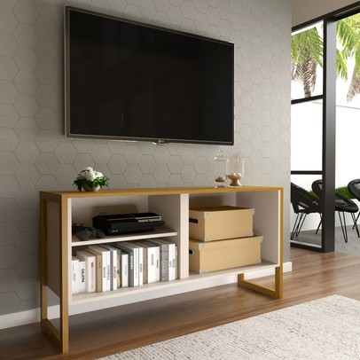 Rack para TV Até 55 Polegadas Retrô 1 Porta 1 Prateleira Cinamomo/Off White - Panorama Móveis