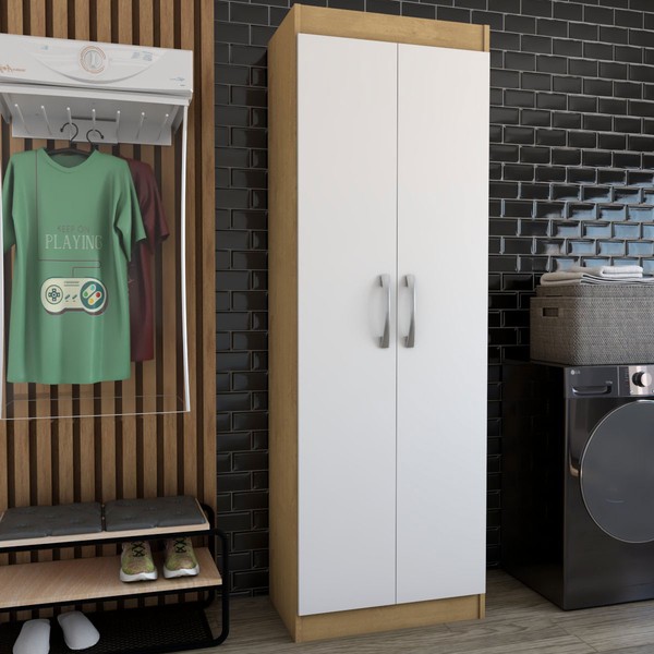 Armário Multiuso França 2 Portas 4 Prateleiras Off White/Nogueira - Panorama Móveis