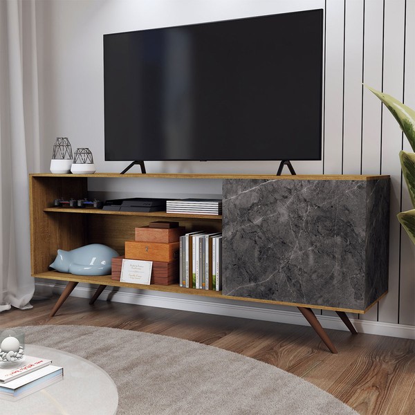 Rack para TV Até 42 Polegadas Seleto 1 Porta Amêndoa/Mármore Lunar - Panorama Móveis