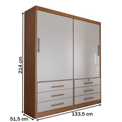Guarda-Roupa Solteiro Essence 2 Portas 6 Gavetas com Chave Cinamomo/Off White - Panorama Móveis