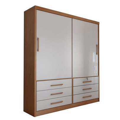 Guarda-Roupa Solteiro Essence 2 Portas 6 Gavetas com Chave Cinamomo/Off White - Panorama Móveis