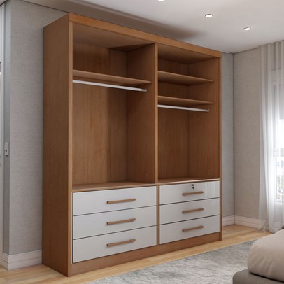 Guarda-Roupa Solteiro Essence 2 Portas 6 Gavetas com Chave Cinamomo/Off White - Panorama Móveis