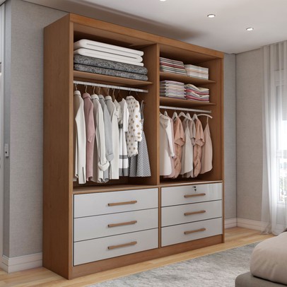 Guarda-Roupa Solteiro Essence 2 Portas 6 Gavetas com Chave Cinamomo/Off White - Panorama Móveis