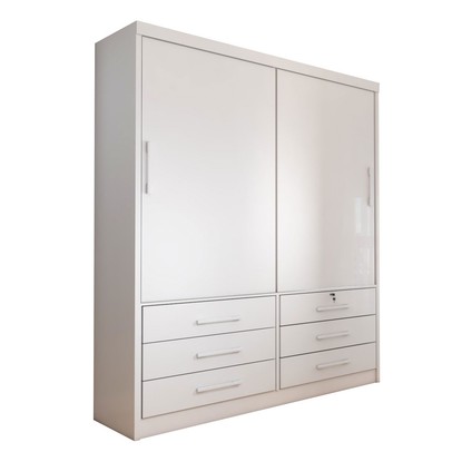 Guarda-Roupa Solteiro Essence 2 Portas 6 Gavetas com Chave Neve - Panorama Móveis