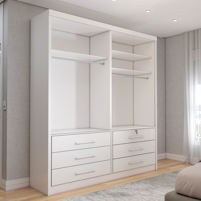 Guarda-Roupa Solteiro Essence 2 Portas 6 Gavetas com Chave Neve - Panorama Móveis