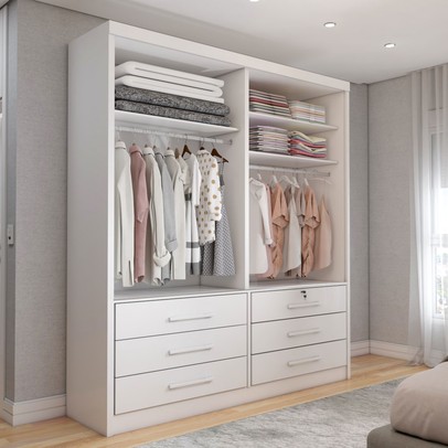 Guarda-Roupa Solteiro Essence 2 Portas 6 Gavetas com Chave Neve - Panorama Móveis