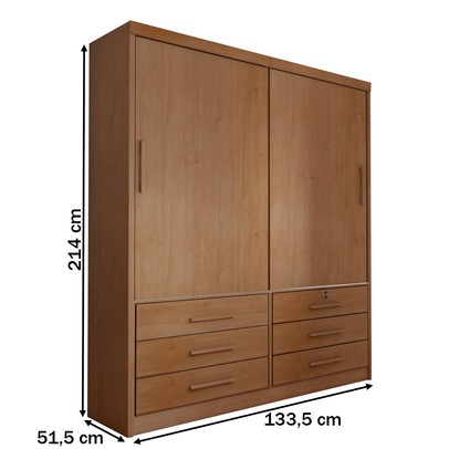 Guarda-Roupa Solteiro Essence 2 Portas 6 Gavetas com Chave Cinamomo - Panorama Móveis