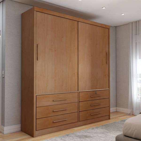 Guarda-Roupa Solteiro Essence 2 Portas 6 Gavetas com Chave Cinamomo - Panorama Móveis