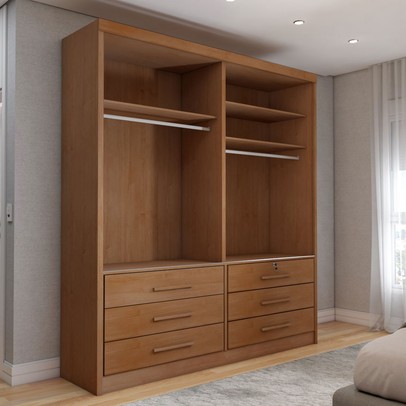 Guarda-Roupa Solteiro Essence 2 Portas 6 Gavetas com Chave Cinamomo - Panorama Móveis