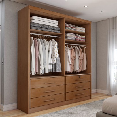 Guarda-Roupa Solteiro Essence 2 Portas 6 Gavetas com Chave Cinamomo - Panorama Móveis