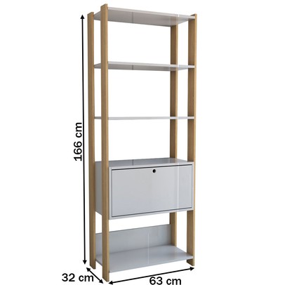 Estante para Livros Industrial 1 Porta 3 Prateleiras Off White/Carvalho - Panorama Móveis