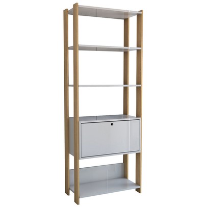 Estante para Livros Industrial 1 Porta 3 Prateleiras Off White/Carvalho - Panorama Móveis