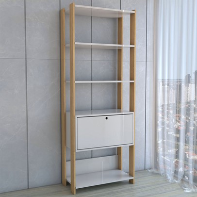 Estante para Livros Industrial 1 Porta 3 Prateleiras Off White/Carvalho - Panorama Móveis