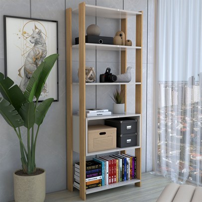 Estante para Livros Industrial 1 Porta 3 Prateleiras Off White/Carvalho - Panorama Móveis