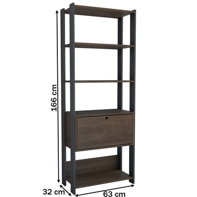 Estante para Livros Industrial 1 Porta 3 Prateleiras Pinho/Preto - Panorama Móveis