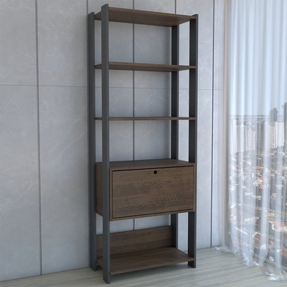 Estante para Livros Industrial 1 Porta 3 Prateleiras Pinho/Preto - Panorama Móveis