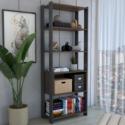 Estante para Livros Industrial 1 Porta 3 Prateleiras Pinho/Preto - Panorama Móveis